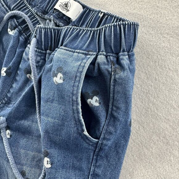 Disney Parks Mickey Mouse Denim Joggers Size XXS Jeans Pants Allover Print Hip - Picture 9 of 12